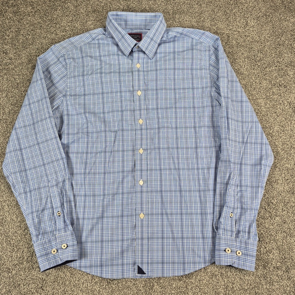 UNTUCKit Button Down Mens Large Blue Plaid Performance Stretch Bruliam